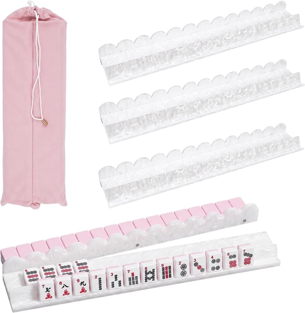 RUKANG 4 PCS 17.5 Inch Mahjong Racks with Magnetic Pushers, Pearl White