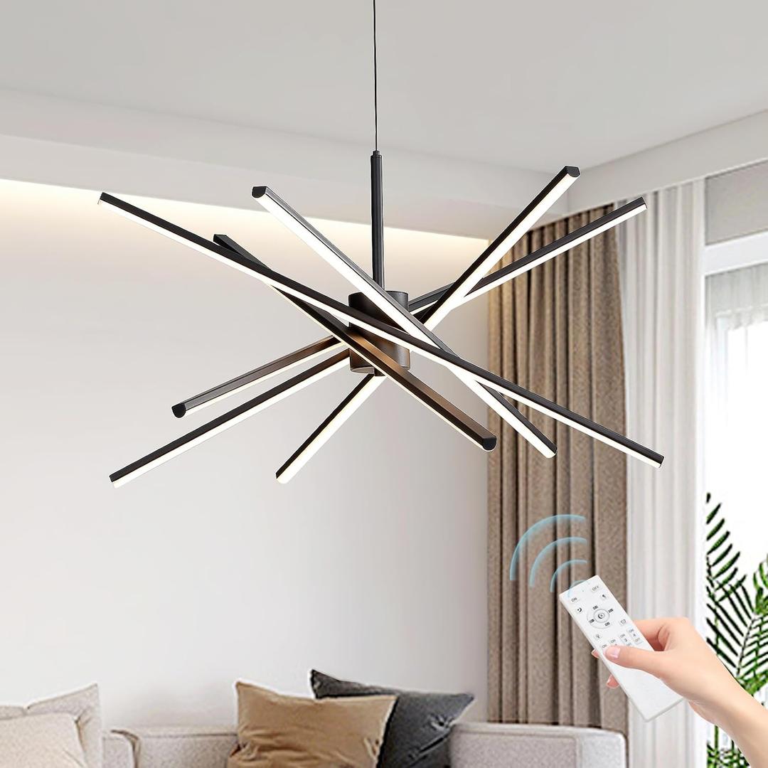 33 inches Modern Sputnik Chandelier 90W LED Chandeliers with Remote 3000-6000K Dimmable Dining Room Light Black Pendant Light for Living Room Kitchen Bedroom Foyer