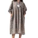Taupe Hand Block Printed Boho Cotton Midi Dress for Women, Floral Print Maternity-Friendly Summer Tunic with Tassel & Pockets Beige, Size: Small