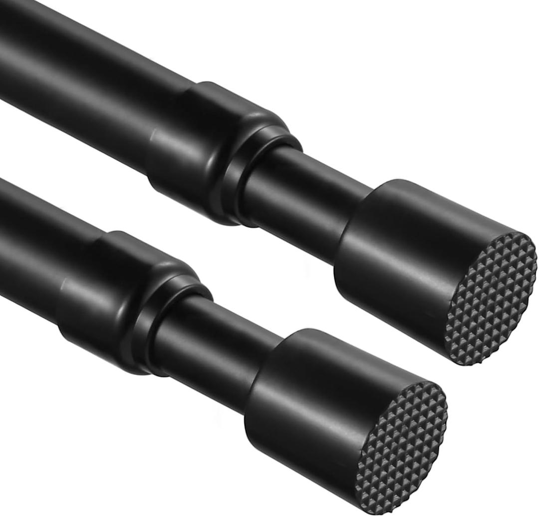2 Pcs Tension Rod, OEH Tension Curtain Rod, No Drilling Rustproof Tension Rods for Windows 22 to 35 inch, Small Tension Rod, Adjustable Tension Rods for Closet, Windows, Kitchen, Black (22-35 inch)