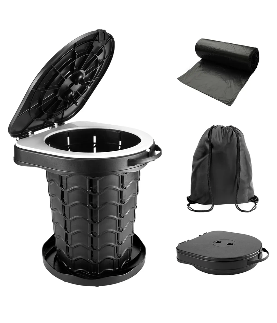 imodomio Retractable Portable Toilet Camping Toilet - Adjustable Height Camp Toilet Portable Potty for Camping, Car, Travel, Boat, Beach, Tent and Emergency Use