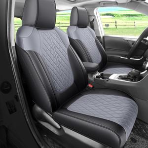 Rav4 Seat Covers Custom Fit for Toyota Rav4 Full Set Faux Leather Car Seat Covers Waterproof Full Coverage (Black & Grey, Hybrid Model 2019-2025 LE/XLE/Premium/Limited)