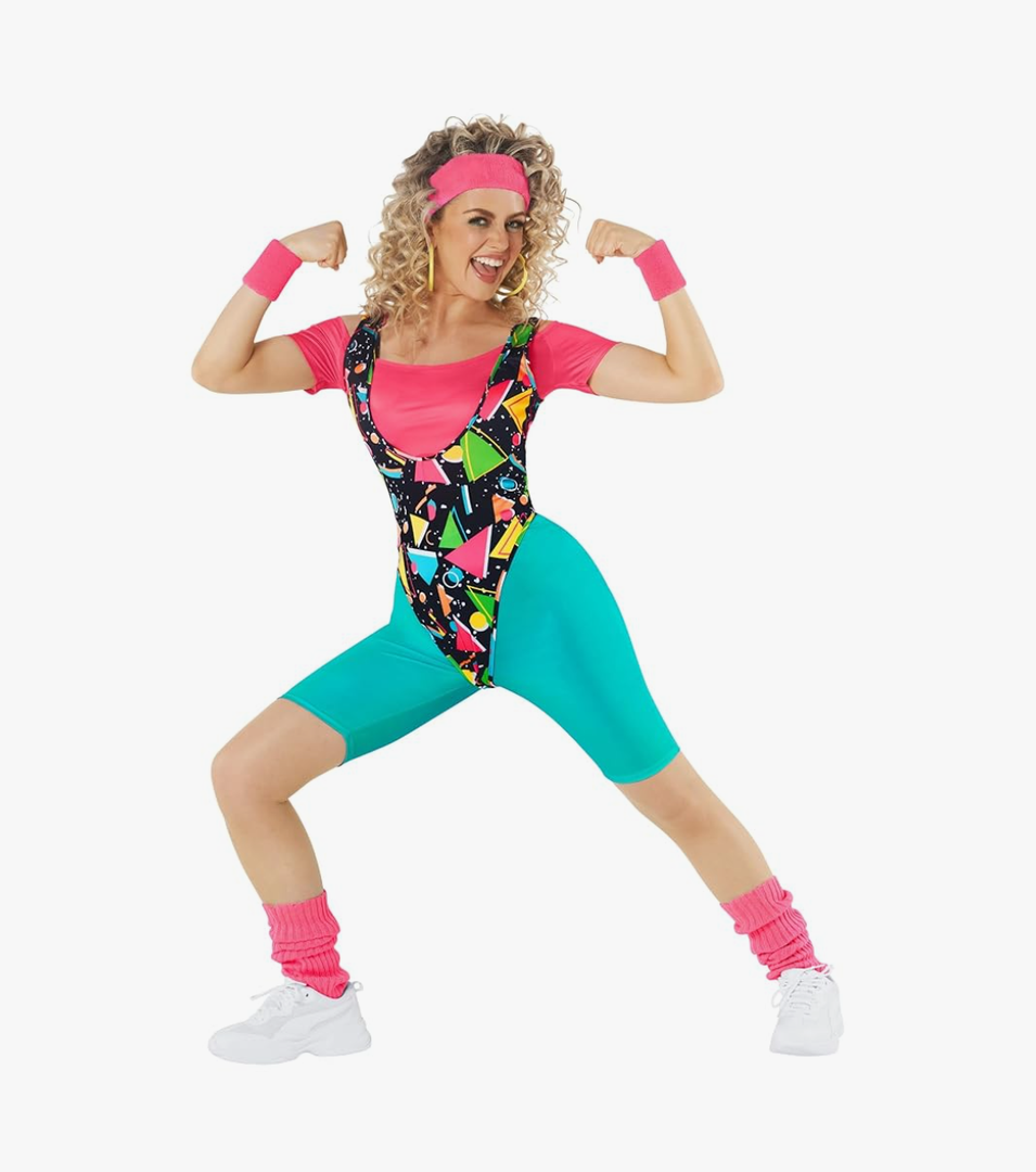 Morph 80s Workout Outfit for Women 90s Retro Workout Outfits 80 s Aerobics Outfit Halloween Costume for Womens, M