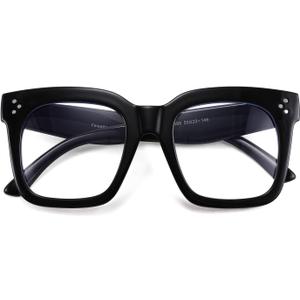 FEISEDY Women Men Blue Light Blocking Glasses Frame Oversized Designer Luxury Square Eyewear B2695-FF (Bright Black Frame)
