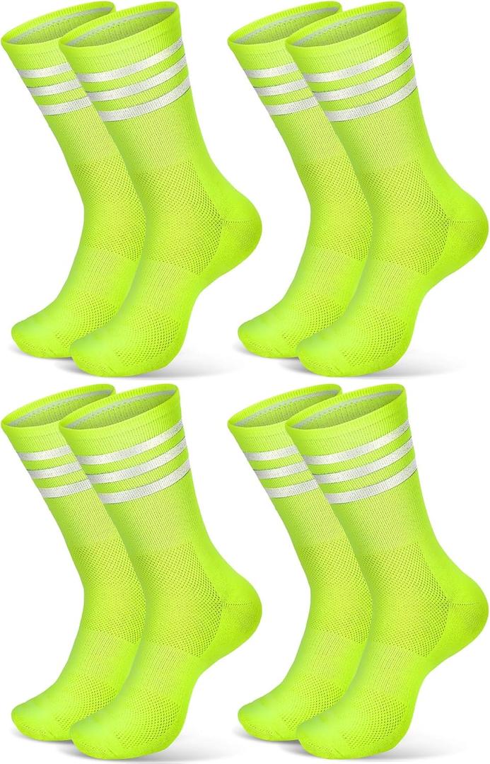 4 Pairs Glow in Dark Socks Cycling High Reflective Running Socks Night Safety Hosiery Compression Athletic