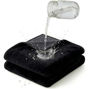 DouxDosy Waterproof Blanket (60"x80") for Bed, Couch, Sofa  Plush Throw Blanket to Protect Furniture, Stain Resistant, LeakProof, DoubleSided Flannel & Sherpa Fleece, Reversible Black & Grey