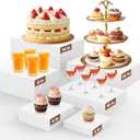 6 PCS Extra Large Buffet Risers Set, White Acrylic Food Risers for Buffet Table, Display Stand Shelf with Hollow Bottoms for Catering Dessert Collectibles Jewelry Figures Show