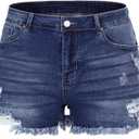 THUNDER STAR Women Mid Rise Ripped Stretchy Jeans Shorts Frayed Raw Hem Casual Denim Shorts Size 14