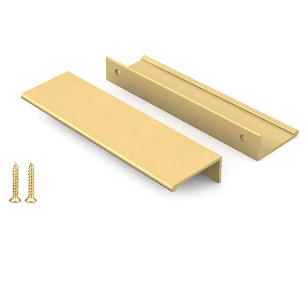Peaha 5 Pack Kitchen Cabinet Handles 5 inch Matte Gold Pulls for Dresser Drawers Brushed Brass Door Edge Finger Pull Hardware