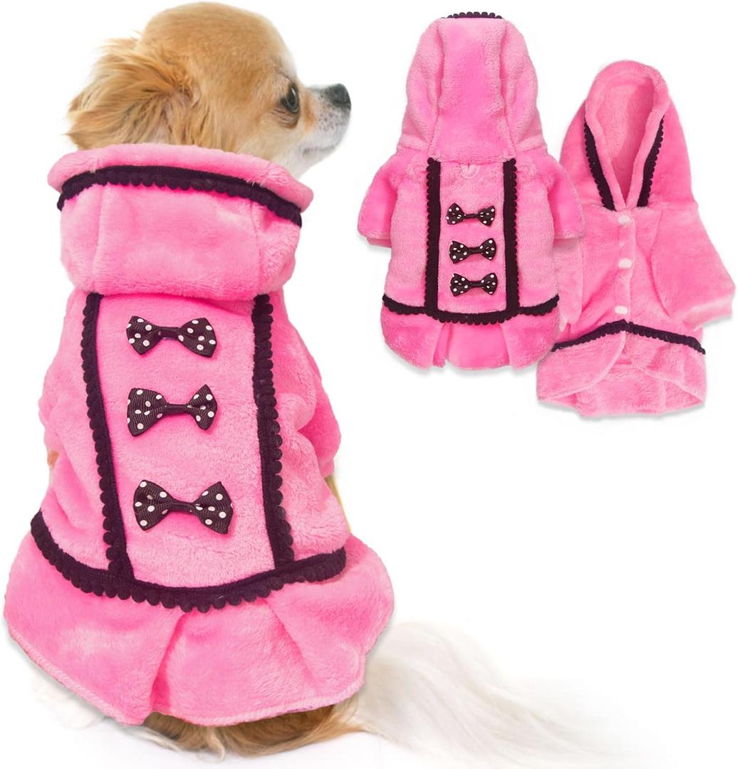 Dog Dress Fall Dog Sweaters for Small Dogs Girl Fleece Warm Puppy Sweater with Leash Hole Cute Pink Puppy Clothes Bowtie Chihuahua Sweater Pet Hoodie Cold Weather (Medium)