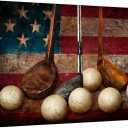LevvArts Golf Canvas Wall Art Vintage Golf Ball with American Flag Painting Artwork Leisure Sports Poster Canvas Prints for Living Room Home Office Club Decoration Easy Hanging, 36"L x 24"W