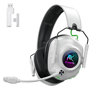 Wireless Gaming Headset with Noise Canceling Microphone for PC, PS5, PS4, Switch, Mac, 2.4 GHz Wireless & Bluetooth 5.4 Gaming Headphones, Cool RGB Lighting, 50Hr Battery, 50mm Drivers(White Black)