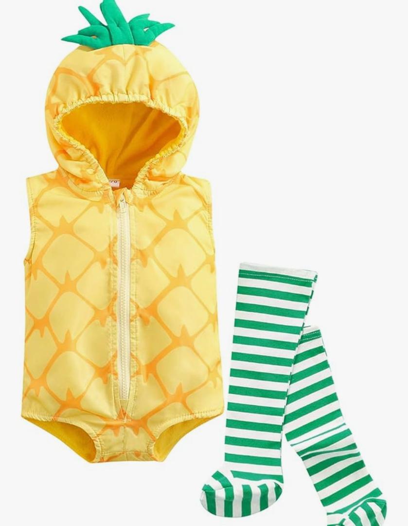 No brand Baby Halloween Costumes Toddler Infant Boy Girl Avocado Pineapple Outfits Hooded Romper Jumpsuit Legging 18-24month