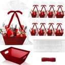Kolldenn 24 Pcs Velvet Burgundy Red Christmas Empty Gift Basket Bulk to Fill for DIY 8" x 10" Gift Basket Kit with Handles 8 Velvet Cardboard Tray 8 Bags and 8 Bows for Xmas Wedding Party Wrapping
