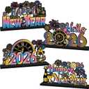 4Pcs Happy New Years Decorations 2026 Wooden Table Centerpiece Hello 2026 New Years Table Decorations Fireworks Themed New Year Table Topper for 2026 New Year's Eve Party Supplies