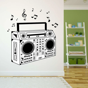 Design With Vinyl Music Wall Decal Classic Boombox Silhouette on White Background Removable - Size: 18 in x 20 in