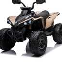 24V Can Am Renegade Ride-On ATV for Kids - LED, MP3/USB/Radio, Bluetooth, Leather Seat - Safe Outdoor Fun for 3-8 Years (Khaki)