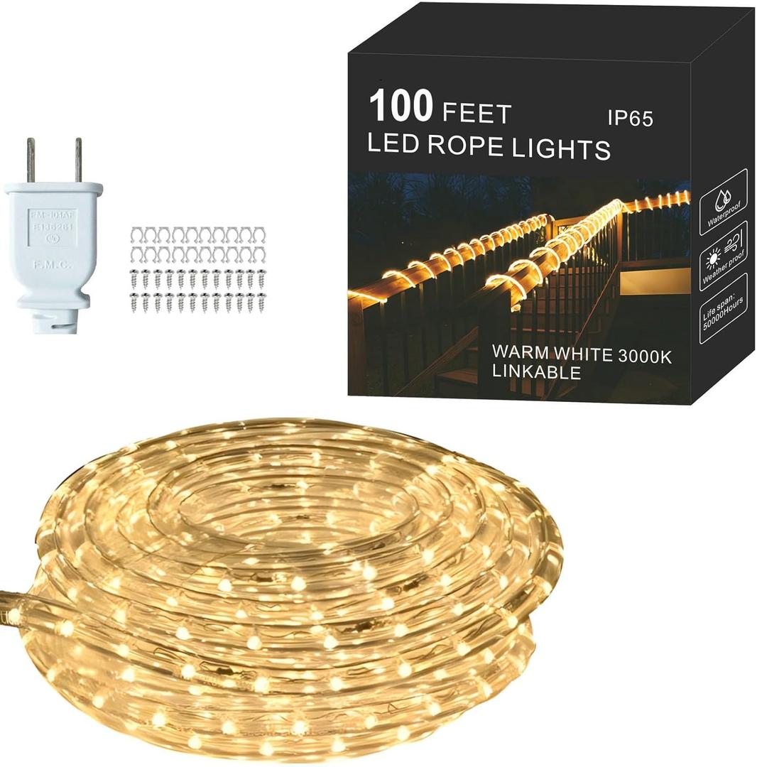 FORT LED Rope Lights Outdoor Waterproof Warm White led Strip Lights, 100 ft led Lights 720 Led Connectable and Flexible Tube Lights UL Plug -Idear for Trees,Pool,Wedding Deck Landscape, Gerden Decor