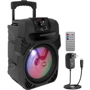 Pyle 400W Portable Bluetooth PA Loudspeaker - 8 Subwoofer System, 4 Ohm/55-20kHz, USB/MP3/FM Radio/  Mic Inputs, Multi-Color LED Lights, Built-in Rechargeable Battery w/ Remote Control -PPHP844B