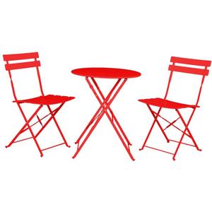 Indoor/Outdoor 3-Piece Foldable Bistro Set, Folding Outdoor Patio Furniture Sets, 2 Chairs and 1 Table, Weather-Resistant Outdoor/Indoor Conversation Set for Patio (Red)