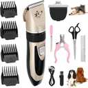 Aovdy Dog Clippers Grooming Kit, Low Noise with Rechargeable, Pet Shaver Cordless Electric Quiet Hair Thick Coats Clippers Trimmers Set for Dogs Cats Rabbit Pets (Gold)