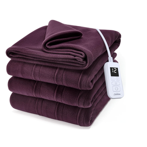 Sunbeam Royal Ultra Fleece Heated Electric Blanket Twin Size, 84" x 62", 12 Heat Settings, 12-Hour Selectable Auto Shut-Off, Fast Heating, Machine Washable, Warm and Cozy, Claret 