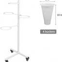 Flower Display Stand with Buckets - Flower Cart with Wheels for Bouquet Shop, Metal Flower Rack Display Stand for Wedding Garden, Party, Events (White, Round buckets)