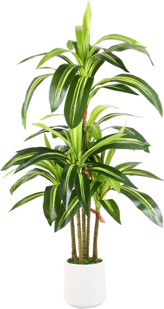 Alupssuc Artificial Dracaena Fake Tree 4FT, White High Pot Artificial Plants Indoor&Outdoor, Fake Plants for Office/Home/Living Room Potted Decoration, 4ft