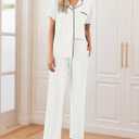 Ekouaer Women Pajamas Set Button Down Sleepwear Short Sleeve Nightwear with Long Pants Soft Pjs Set (White, XXL)