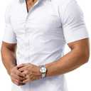 PLEPAN Mens Short Sleeve Slim Fit Dress Shirts Stain Proof Wrinkle Free Stretch Formal Button Down Shirt with Pocket M
