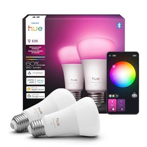 Philips Hue Smart LED A19 Bulb 2-Pack, White Color Ambiance, E26 Base, 7.2W, Full Spectrum Light 1000K-20000K, 810 Lumens, Dimmable, Works with Alexa, Google,& Apple Home