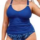 CUPSHE Women's Plus Size Tankini Sets V Neck Two Piece Swimsuits Adjustable Self Tie Strappy Mid Rise (XX-Large Plus, Royal Blue/Floral)