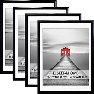 ELSKER&HOME 18x24 Frame 4 Pack, 18x24 Poster Frame Black Display Pictures 16x20 with Mat or 18 by 24 Photos without Mat