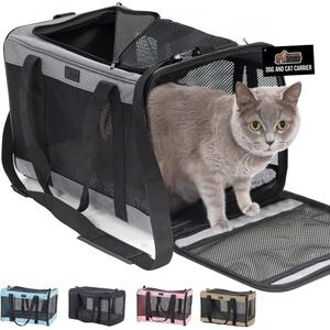 GORILLA GRIP Cat Carrier Travel Bag Up to 15 Lbs, Soft Collapsible Small Dog Carriers, Top and Side Entry Breathable Mesh, Grip Feet on Underside, Cozy Washable Waterproof Pad, Portable Kennel, Gray (17.0"L x 11.0"W x 11.0"H)