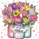 Spring Door Decor for Home 11.8 x 11.4 Inch Spring Welcome Door Sign Fresh Flower Style Welcome Wooden Sign Wooden Hanging Wall Decor for Porch Farmhouse Outdoor