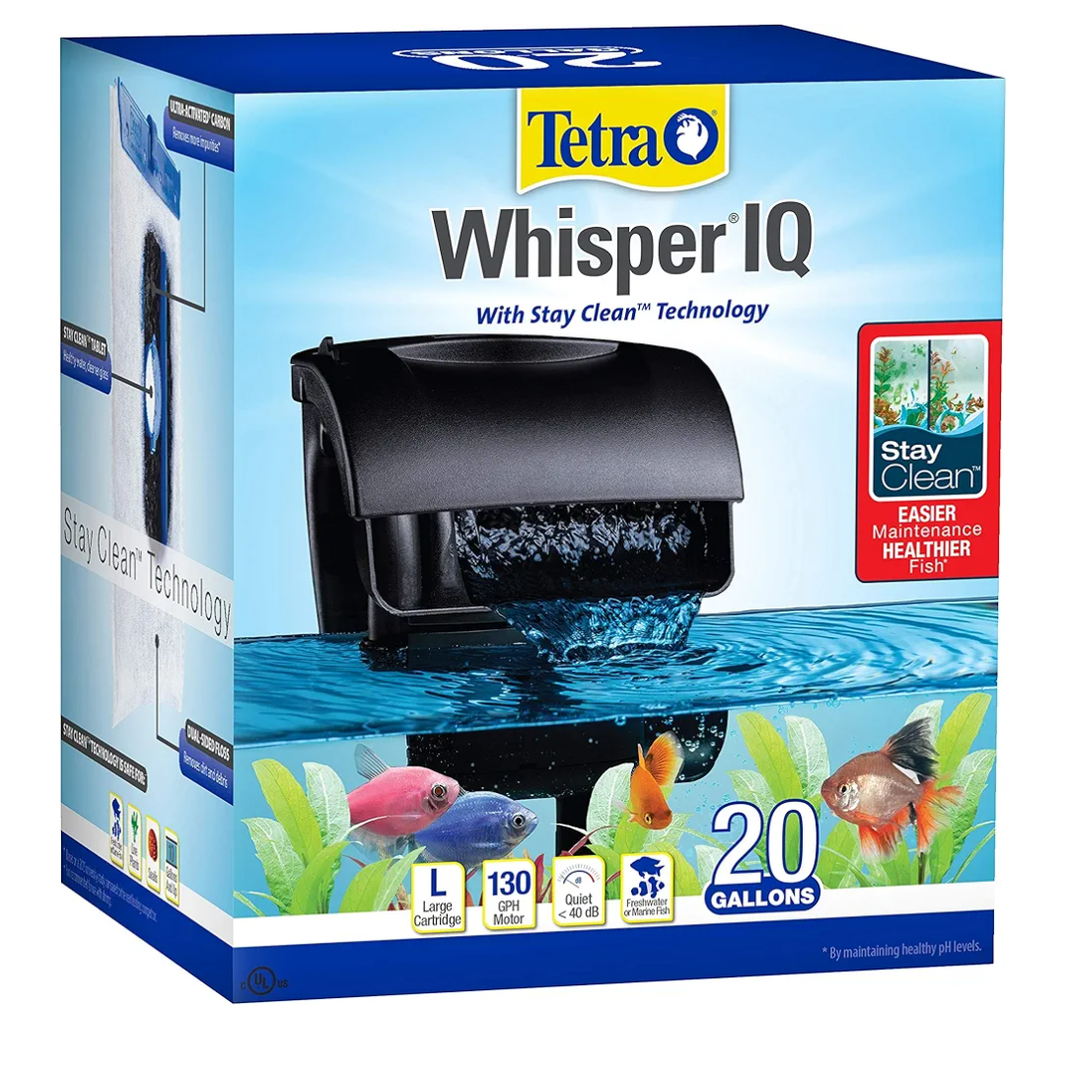 Tetra Whisper IQ Power Filter 20 Gallons, 130 GPH, with Stay Clean Technology