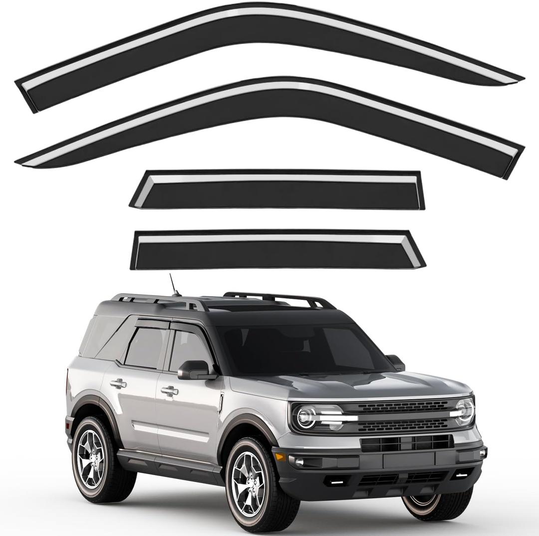 Out-Channel Window Rain Guards Fit for 2021-2026 Ford Bronco Sport, Extra Durable Window Visors Vent Visors Vent Shades Wind Deflector Dark Smoke Car Tape-on with Thicker 4PCS