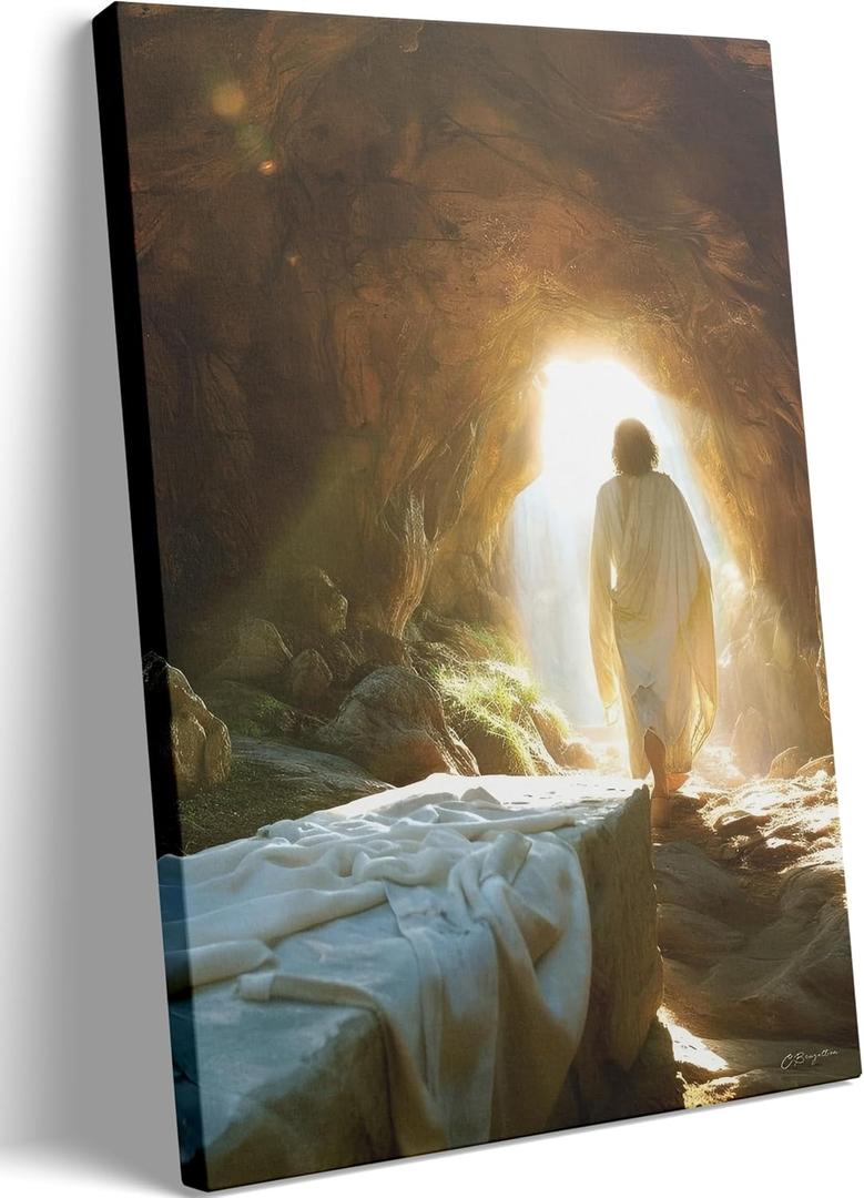 Christian Jesus Wall Art Jesus Leaves the Tomb Canvas Painting Resurrected Savior Leaves the Tomb Posters Prints He Is Risen Pictures for Church Home Bedroom living room Home Wall Decor Framed