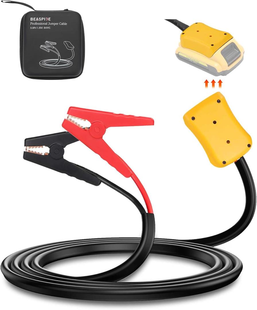 Beaspire Jumper Cables Adapter Compatible with De.Walt 18V/20V Battery, (5.9Ft x 8AWG) Portable Battery Jump Starter, Auto Booster Cable for Car Jump Starting Using Tool