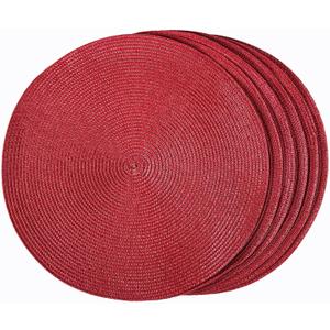 HODJOY Placemats Set of 6, Round Woven Table Mats for Dining Table, Washable Non-Slip Placemats for Christmas, 15inches (Dark Red)