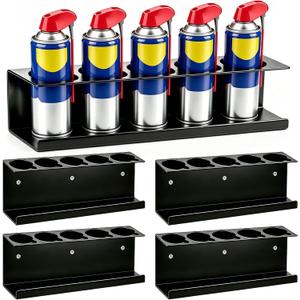 4 Pack Wall-Mounted Spray Bottle Holder, Heavy-Duty Steel Black Aerosol Can Storage Rack with 20 Holes, Spray Paint Can Organizer for Garage, Shop, Home, Tool Trailer & Service Truck