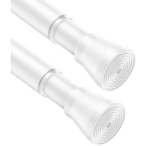 AIZESI Spring Tension Rods Adjustable Tension Curtain Rod Small Tension Rod No Drilling Expandable Spring Loaded Curtain Tension Rod?White,45" to 77"-2Pcs)