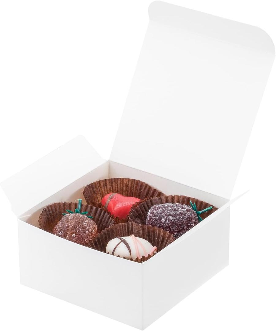 2 x UnicoPak 20 Pack 4x4x2 White Small Gift Boxes - Food Grade Cardboard Treat Boxes for Candy, Fudge, Cookies - Small Square Boxes for Ornaments, Jewelry Trinkets, Party Favors, Small Business Packaging
