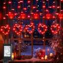 Valentine's Day Red Curtain Lights with 12 Hearts, 138 LED Heart-shaped String Lights 8 Lighting Modes, Plug in Waterproof Valentines Day Lights for Indoor Outdoor Party Wedding Valentine's Day Decor
