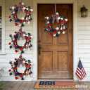 4 Pcs Mini 4th of July Hanging Wreaths for Cabinets Patriotic Red White and Blue Artificial Candle Ring Wreath Pillar Candle Holder Wreath for Farmhouse Independence Day Memorial Day Porch Front Door