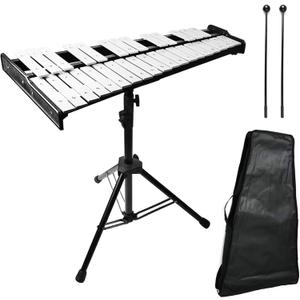 32 Note Glockenspiel Xylophone Bell Kit, Percussion Instruments for Music Teaching with Adjustable Stand, Mallets and Carrying Bag, Professional Xylophone Bell for Adults & Students(black)