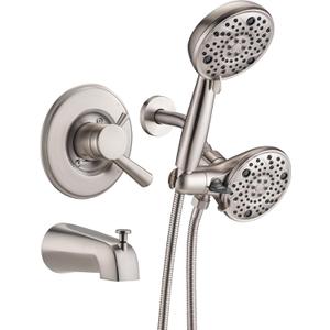 5" Dual Shower Combo Faucet Compatible with 17& 1700 Series Tub Trim Kit, High Pressure Rain Shower Head& Handheld Set, (Valve& Catridge Not Inclued), Brushed Nickel