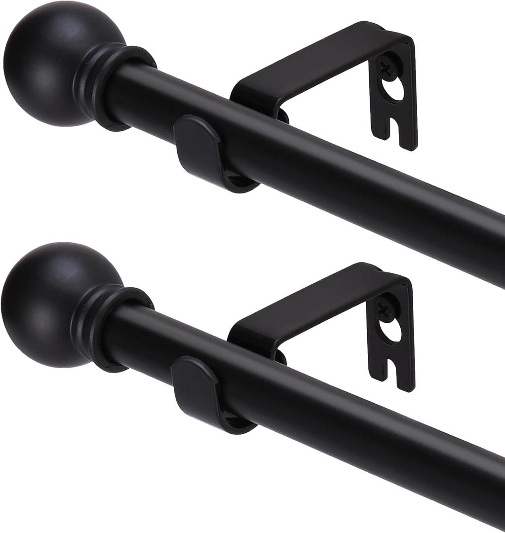 2 Pack Black Curtain Rods for windows 32 to 48 inch, 5/8 inch Splicing Heavy Duty Metal Curtain Rod Set with Brackets (32-48" -2pcs)
