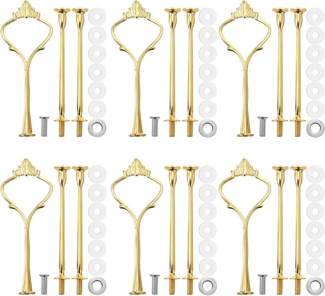 6 Sets 3 Tier Cake Stand Hardware Tiered Tray Plate Hardware Kit Heavy Metal Cake Fruit Food Plate Stand Fitting Stacking Kit for Serving Dessert Cupcake Dish Food(Simple,Gold)