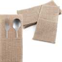 50 Pcs Burlap Utensil Holder Pouch Set - 4 x 8.8 Inch Natural Jute Cutlery Pouch for Wedding Party Decor, Reusable Silverware Bags with Deep Pockets for Knives Forks Spoons